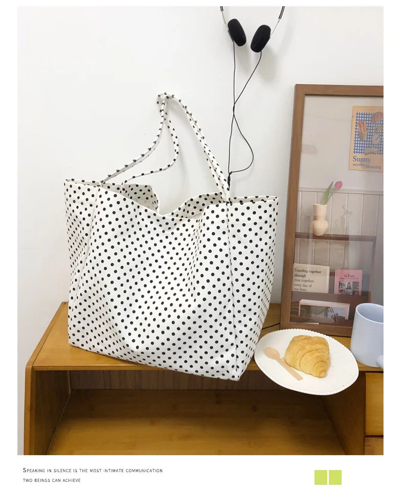 Korean Retro Polka Dot Crossbody Bag – Large Shoulder Bag