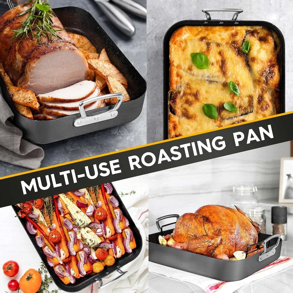 MICHELANGELO Hard Anodized Roasting Pan with Rack Non-Stick