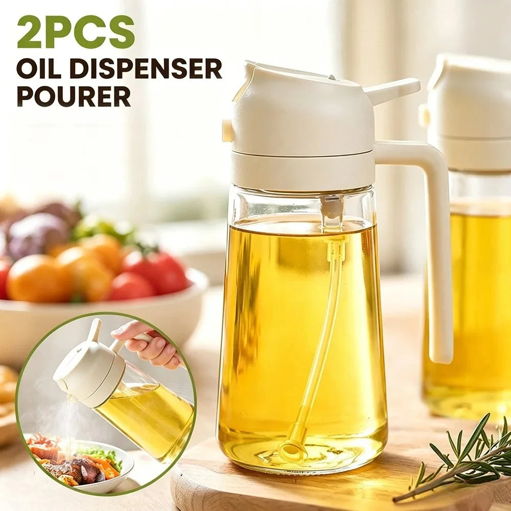2-in-1 Glass Oil Dispenser & Sprayer Bottle Set – 2Pcs