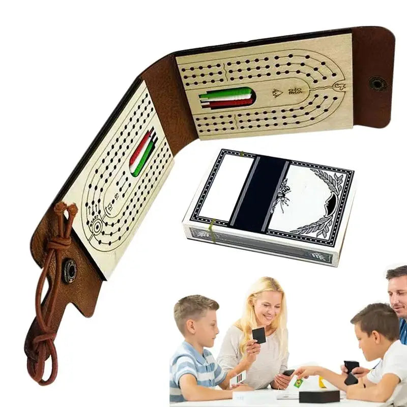 Folding Cribbage Board Game Set – Wooden Board, Cards & Case