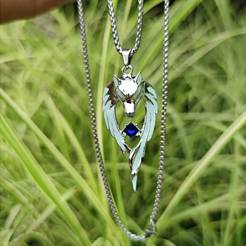 Glow in the Dark Wolf Pendant Necklace | Gothic Punk Steel Chain
