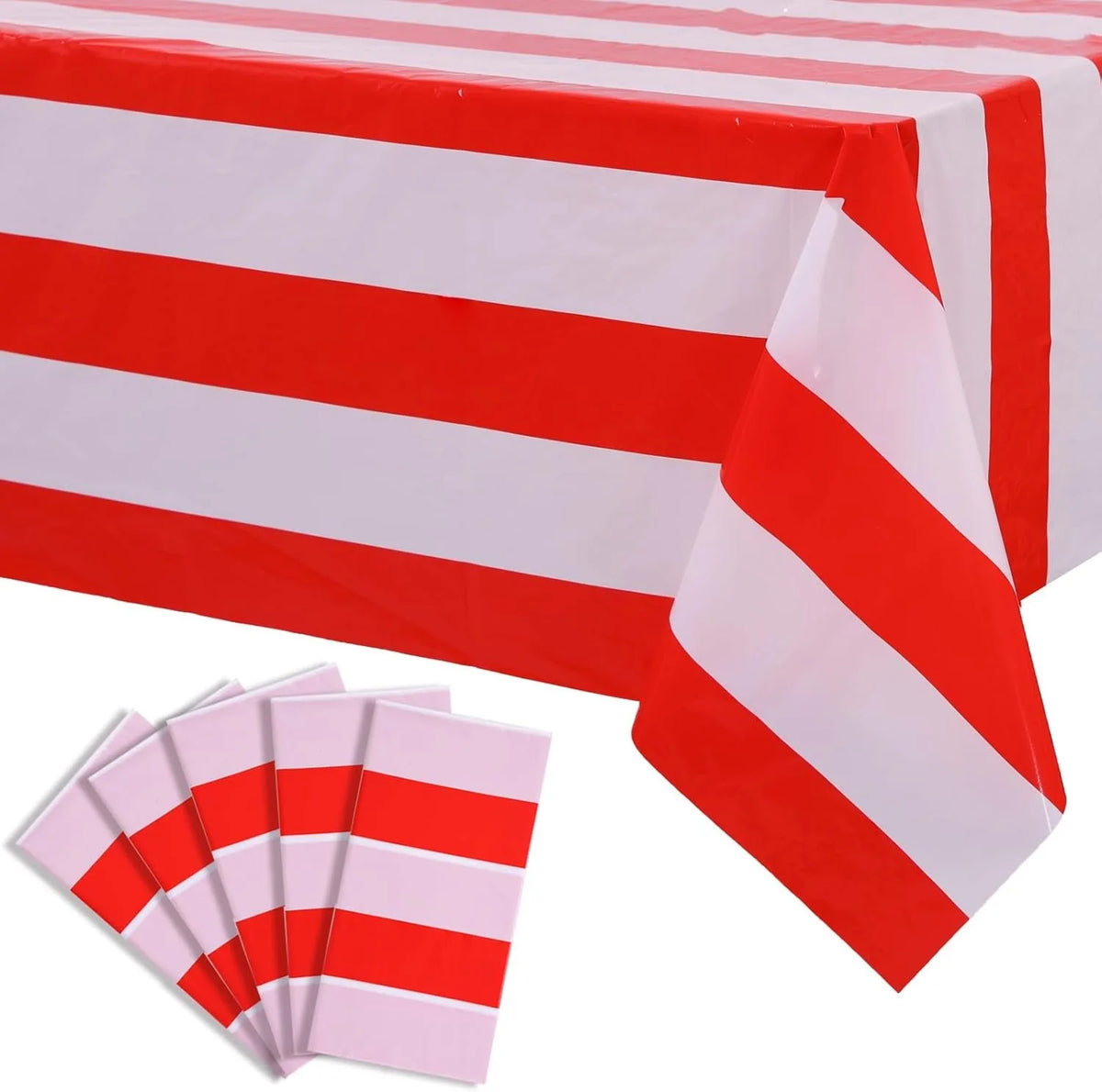 Red & White Striped Tablecloth – Waterproof Carnival Party Cover