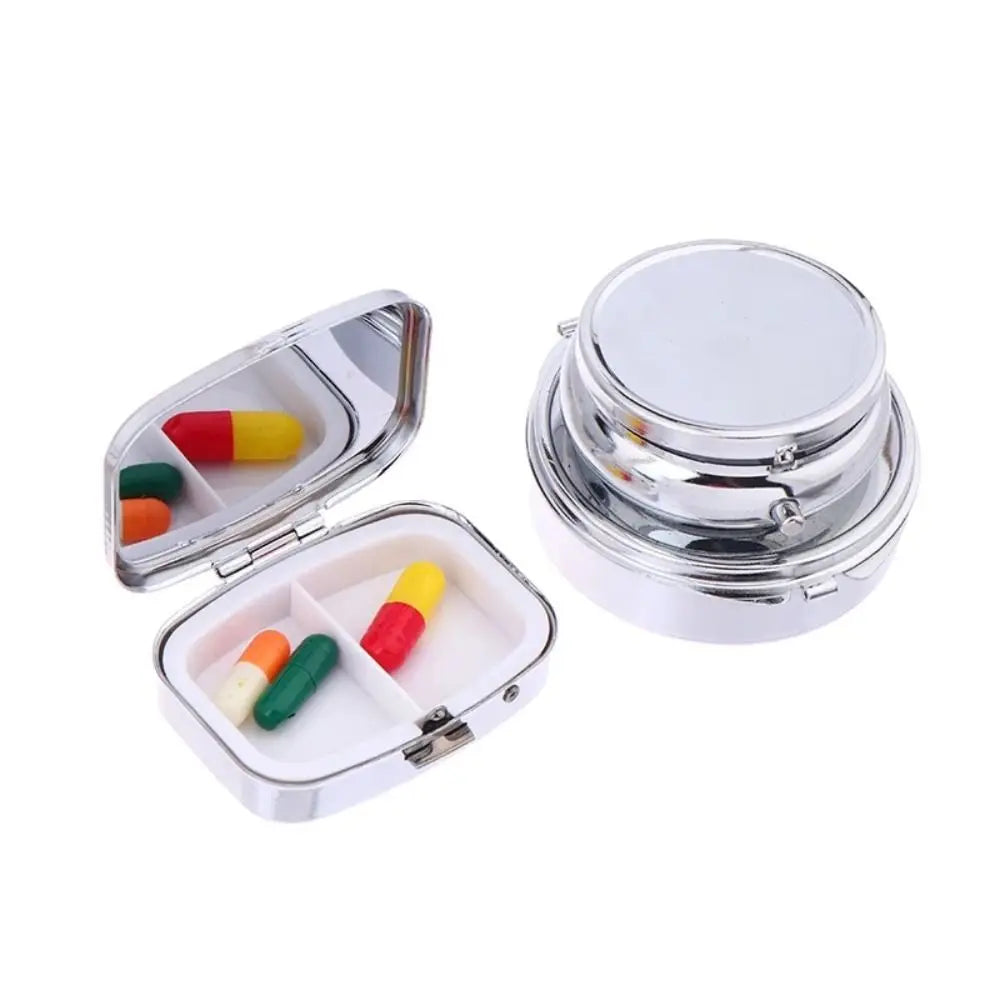 Portable Round Metal Pill Organizer – Compact Travel Case