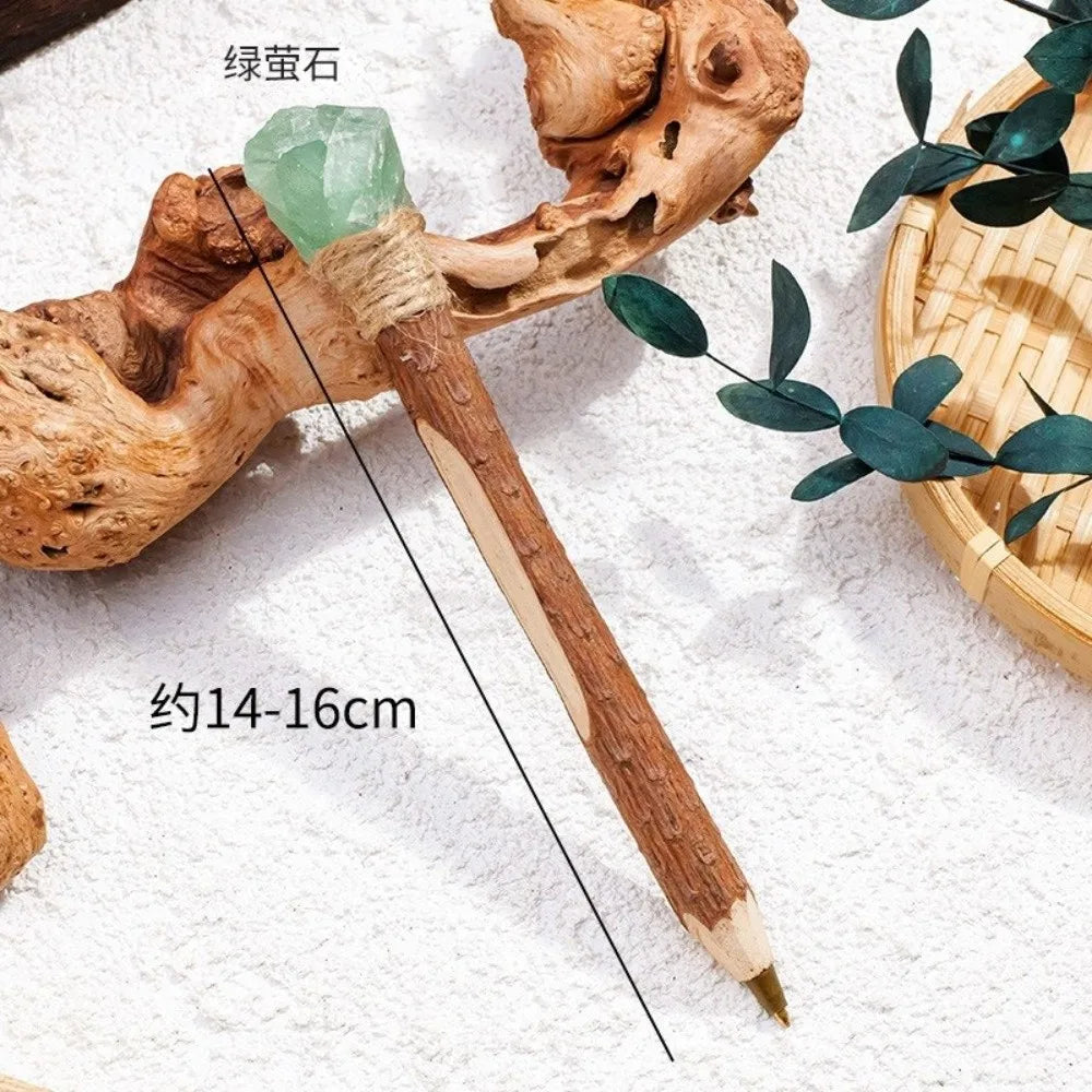 Handmade Natural Crystal Ballpoint Pen – Wooden Wand Writing Pen