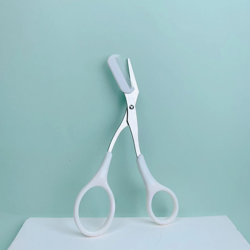 Pink Eyebrow Scissors with Built-In Comb – Stainless Steel