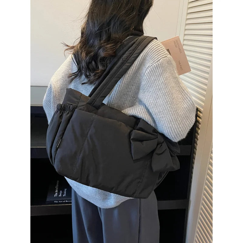 Nixie Quilted Bow Shoulder Bag – Women's Lightweight Tote