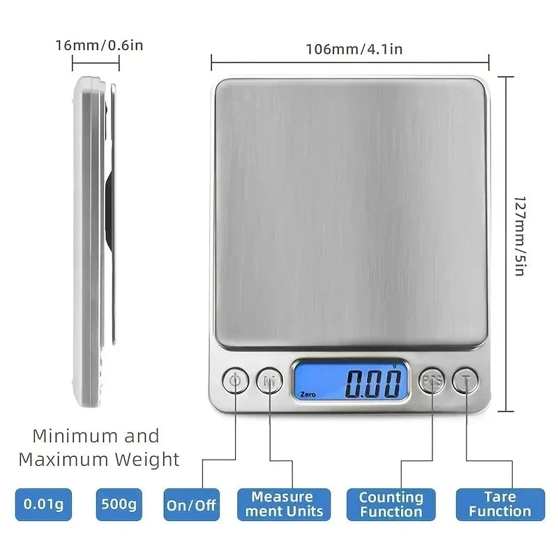 Digital Kitchen Scale – Stainless Steel LCD, 0.1g Precision