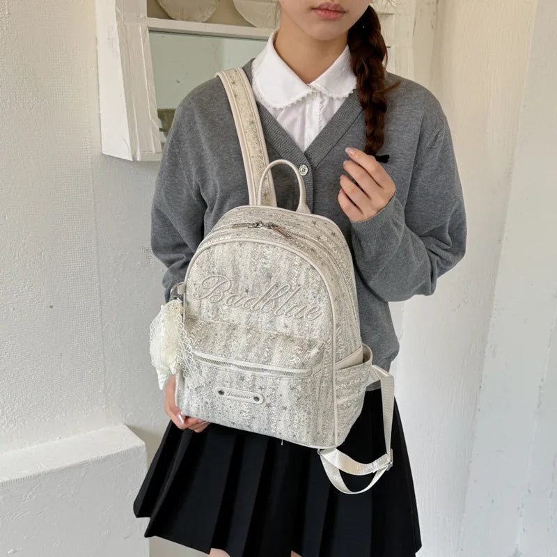Korean Star-Embroidered Backpack – Large Capacity Women's Bag