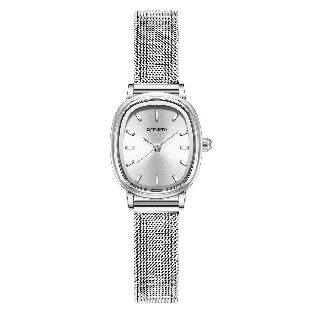 Retro Oval Silver Quartz Watch – Milanese Mesh Strap for Women