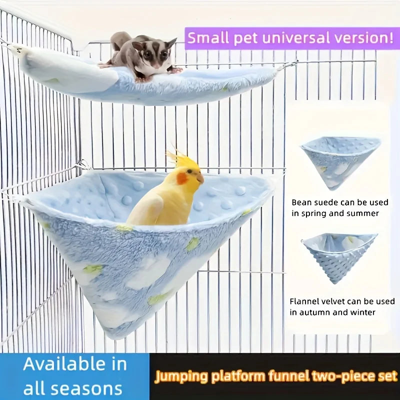 Small Pet Hammock & Funnel Bed Set – Fleece Cage Accessory