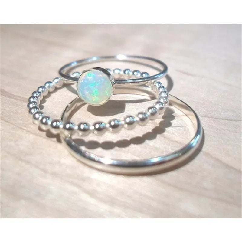 Women's Vintage Simulated Opal Silver Ring – Sizes 6–10
