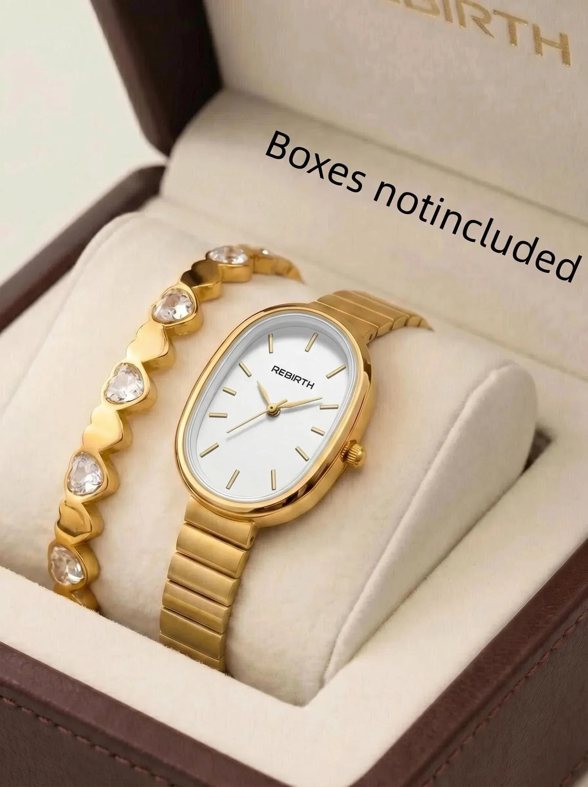 Women's Gold Watch & Bracelet Set – 2-Piece Quartz Fashion