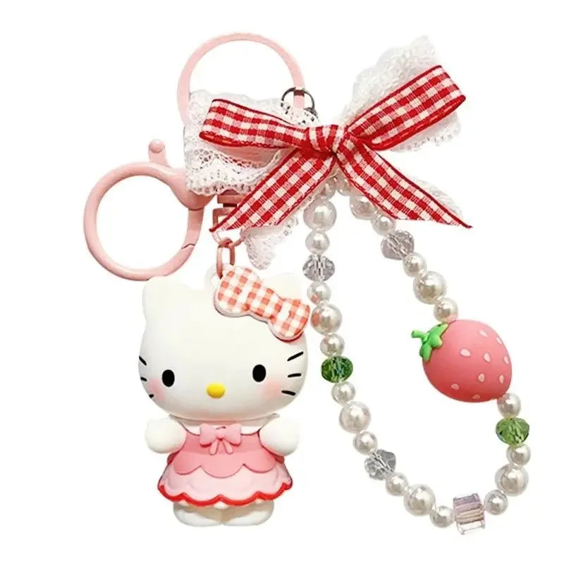 Sanrio Plaid Strawberry Keychain – Hello Kitty Kuromi Plush Charm