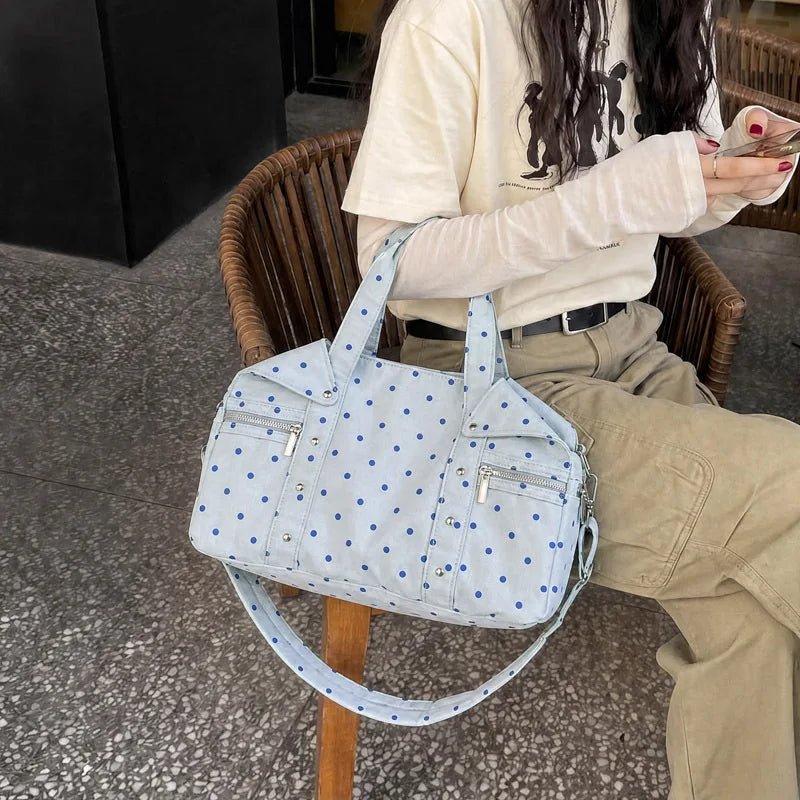 Korean Polka Dot Large Tote Bag – Shoulder & Crossbody
