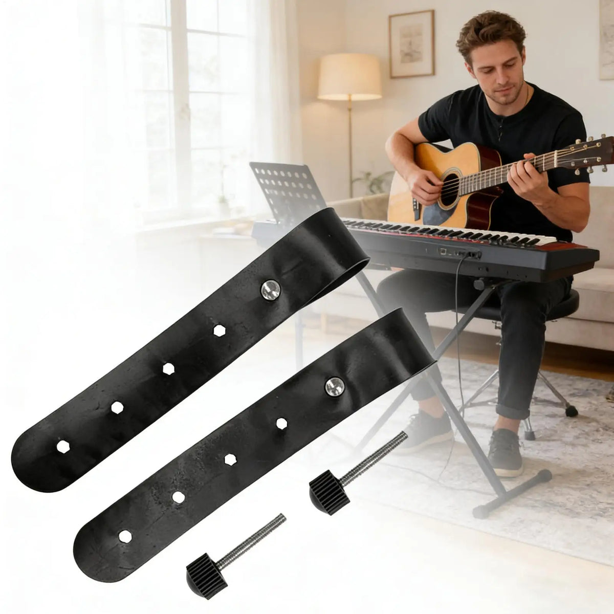Piano Stand Straps PU Leather Adjustable Keyboard Locking Ties 2pc