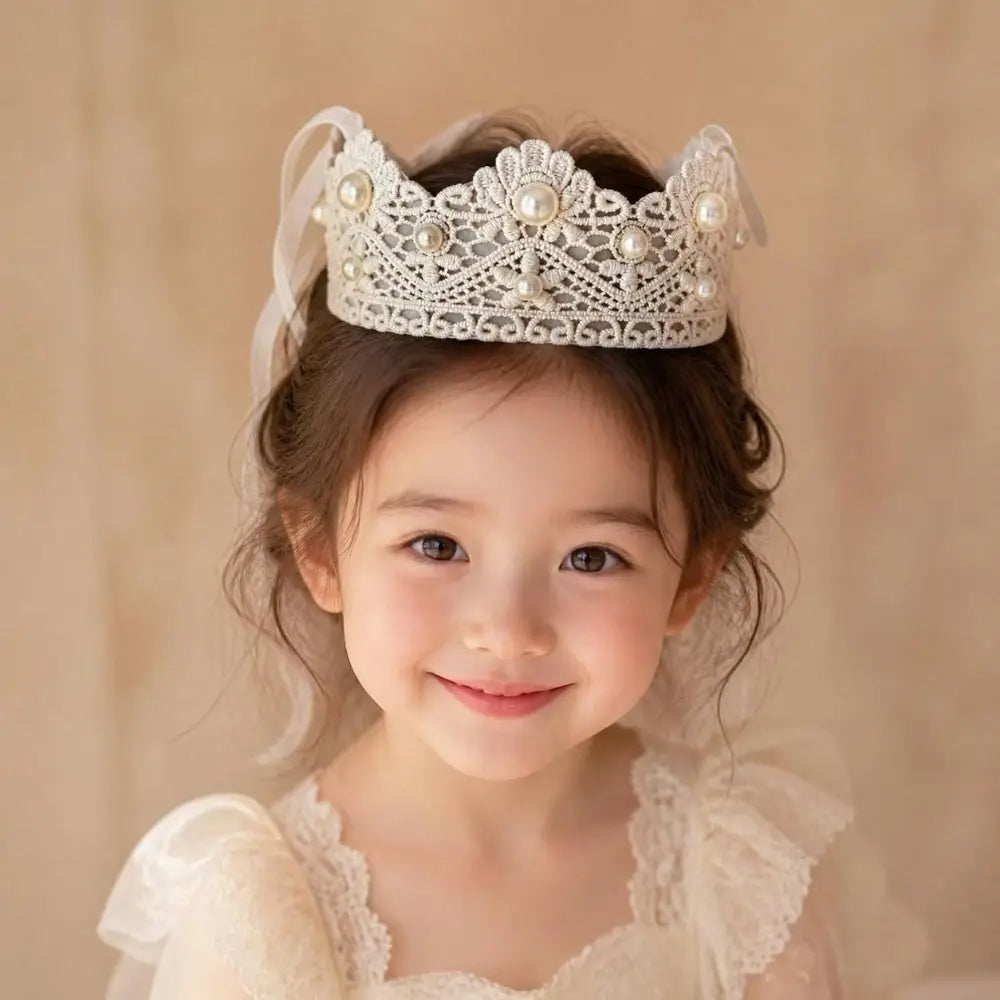 Girls Crown Headband – Mesh Bow Lace Hairband for Kids