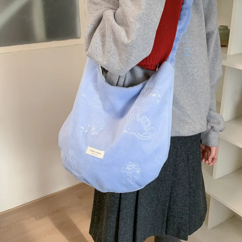 Women's Large Capacity Embroidered Crossbody Tote Bag