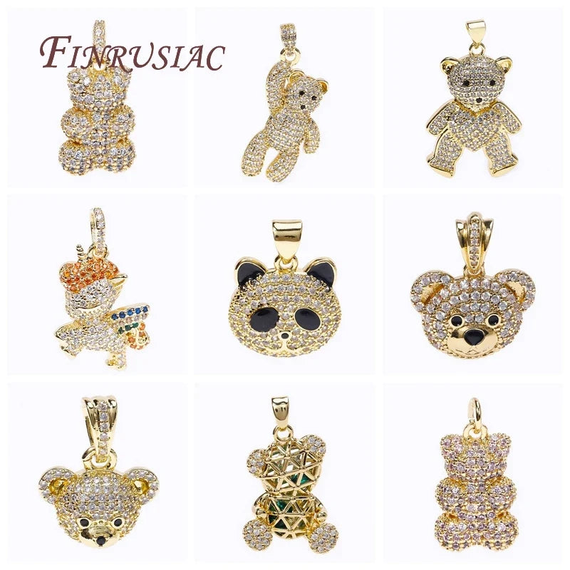 18K Gold Plated Pave Zircon Bear Charm | DIY Jewelry Pendant
