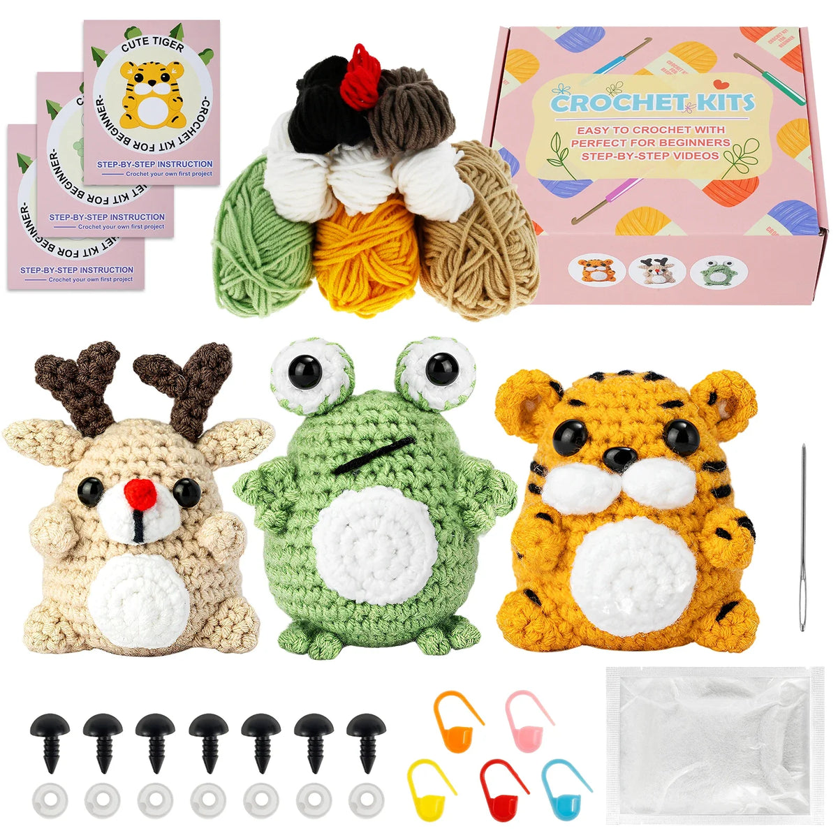 Cute Animal Crochet Kit for Beginners – DIY Wool Yarn Craft Set