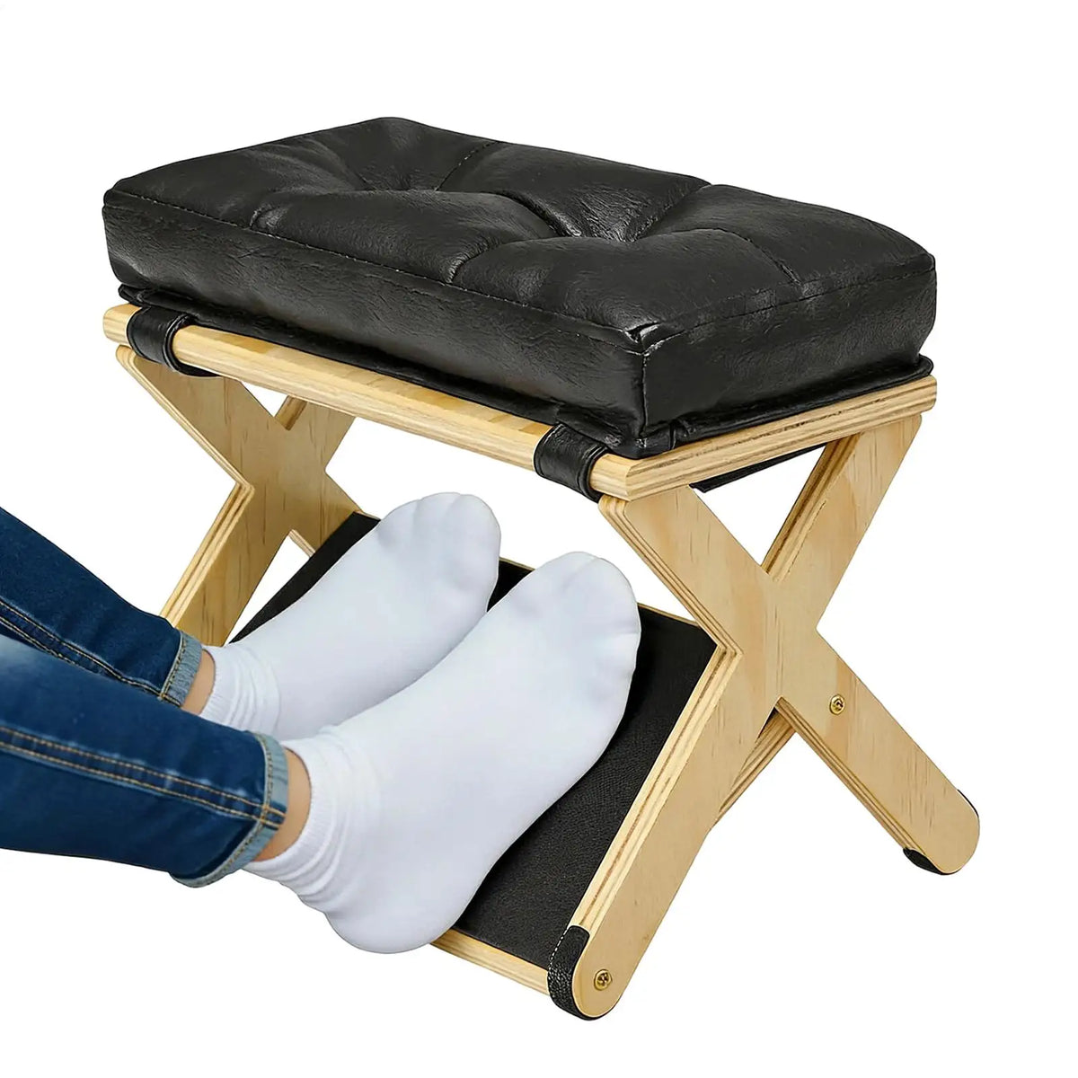 Wooden Under Desk Footrest | 2-Layer Non-Slip Foot Stool