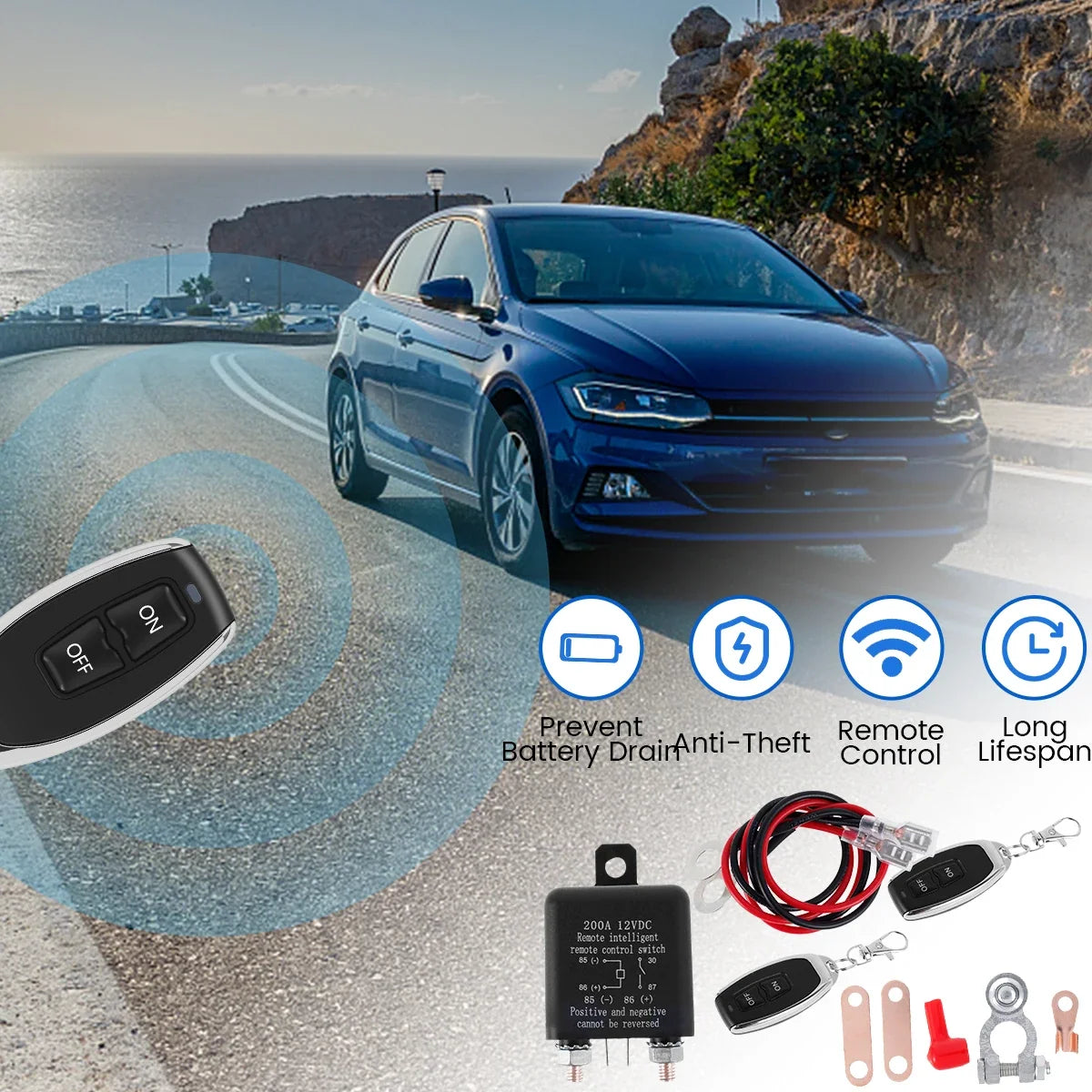 12V Remote Car Battery Disconnect Switch Isolator 200A