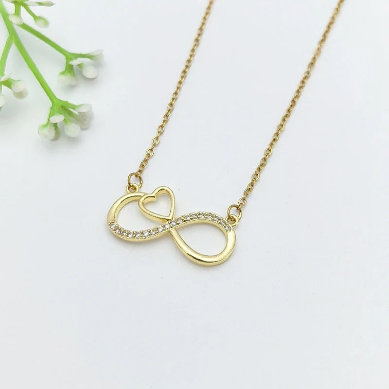 Infinity Zircon Pendant Necklace – Gold Stainless Steel Choker