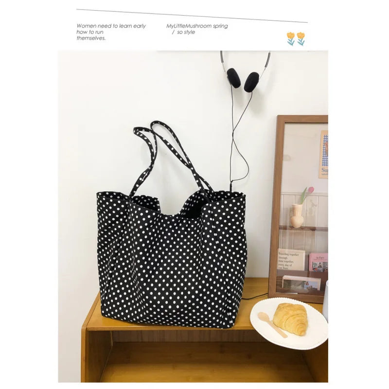 Korean Retro Polka Dot Crossbody Bag – Large Shoulder Bag