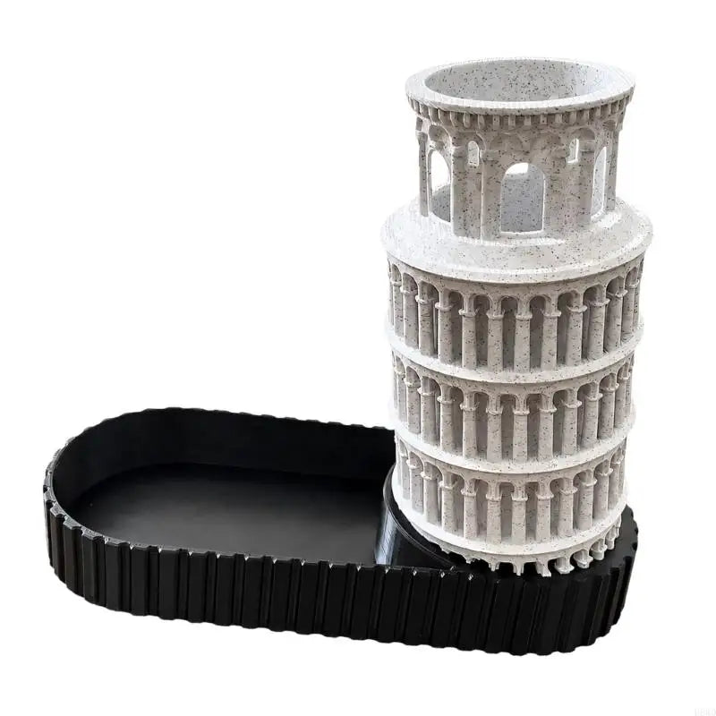 Leaning Tower Decorative Pencil Cup with Side Storage Tray