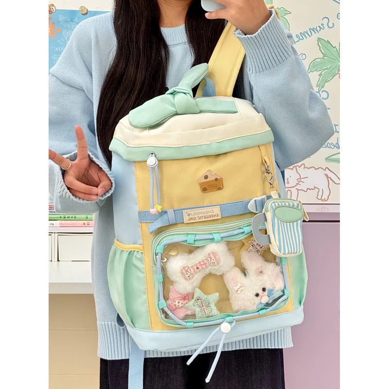 Girls Color-Block School Backpack – Large Capacity Kids Bag