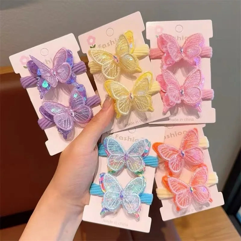 2PCS Sequin Butterfly Hair Ties for Girls – Elastic Ponytail Bands