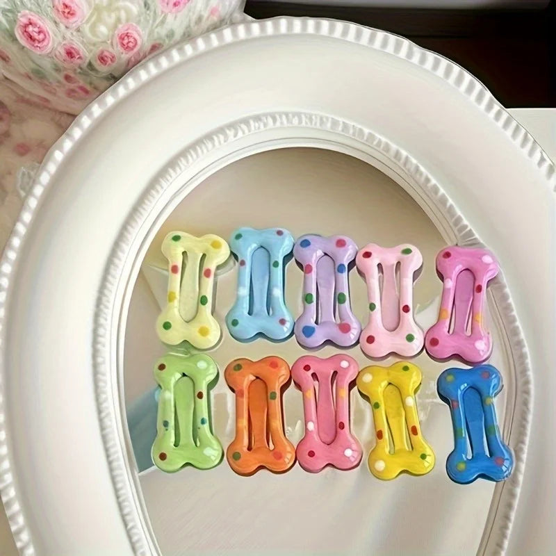 10pcs Multicolor Bone Snap Pet Hair Clips – Dogs & Cats