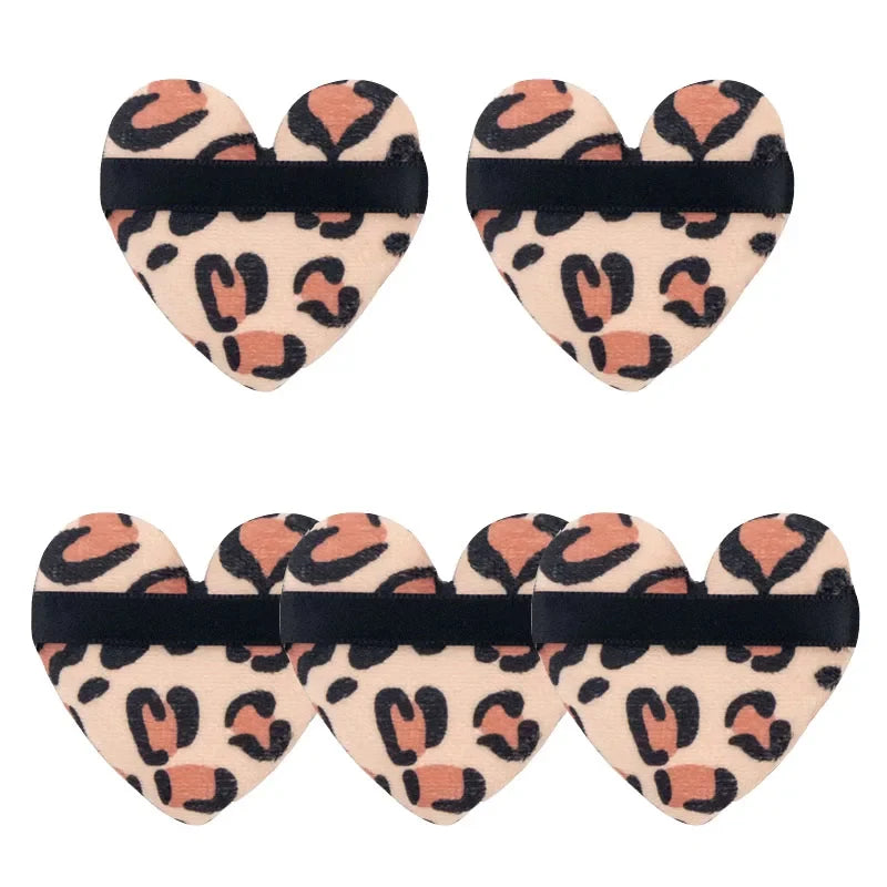 Leopard Print Velvet Powder Puff Set | 3 Shapes, Ribbon Strap