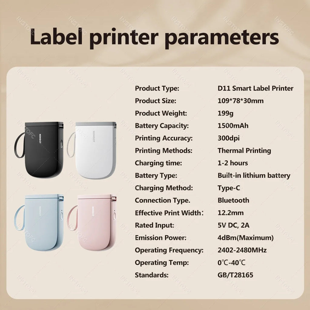 Niimbot D11H Portable Bluetooth Thermal Label Printer 300DPI