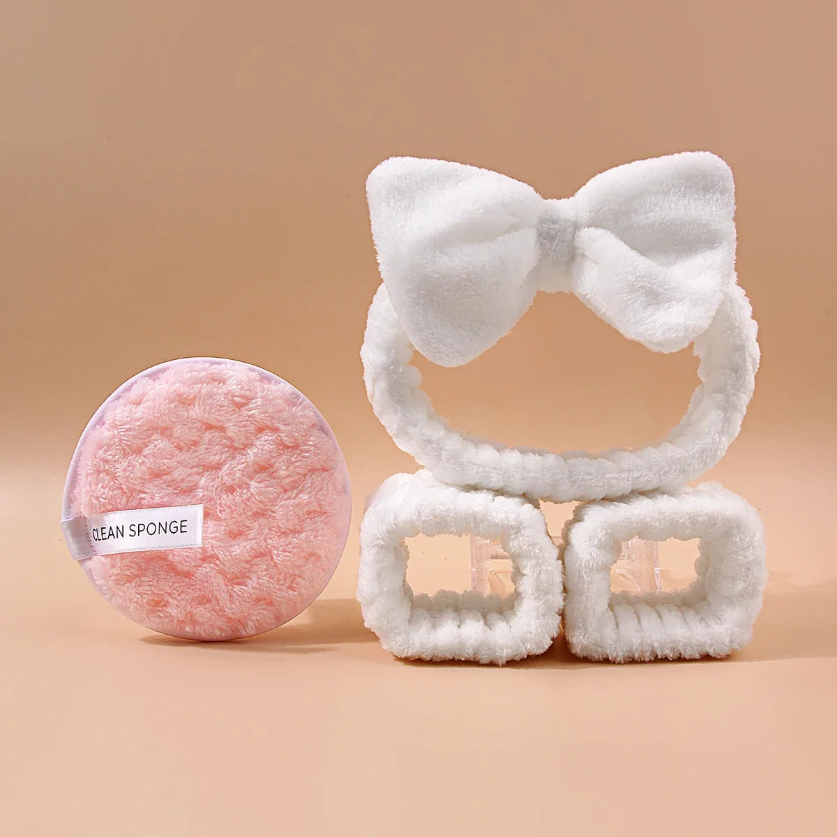 Spa Skincare Set – Bow Headband, Wristbands & Reusable Pads