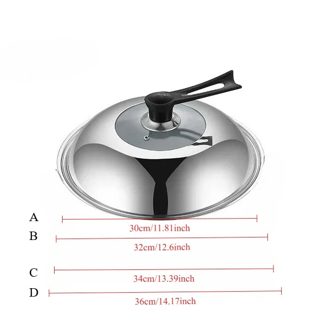Stainless Steel Wok Lid 30–36cm | Visible Glass Pot Cover