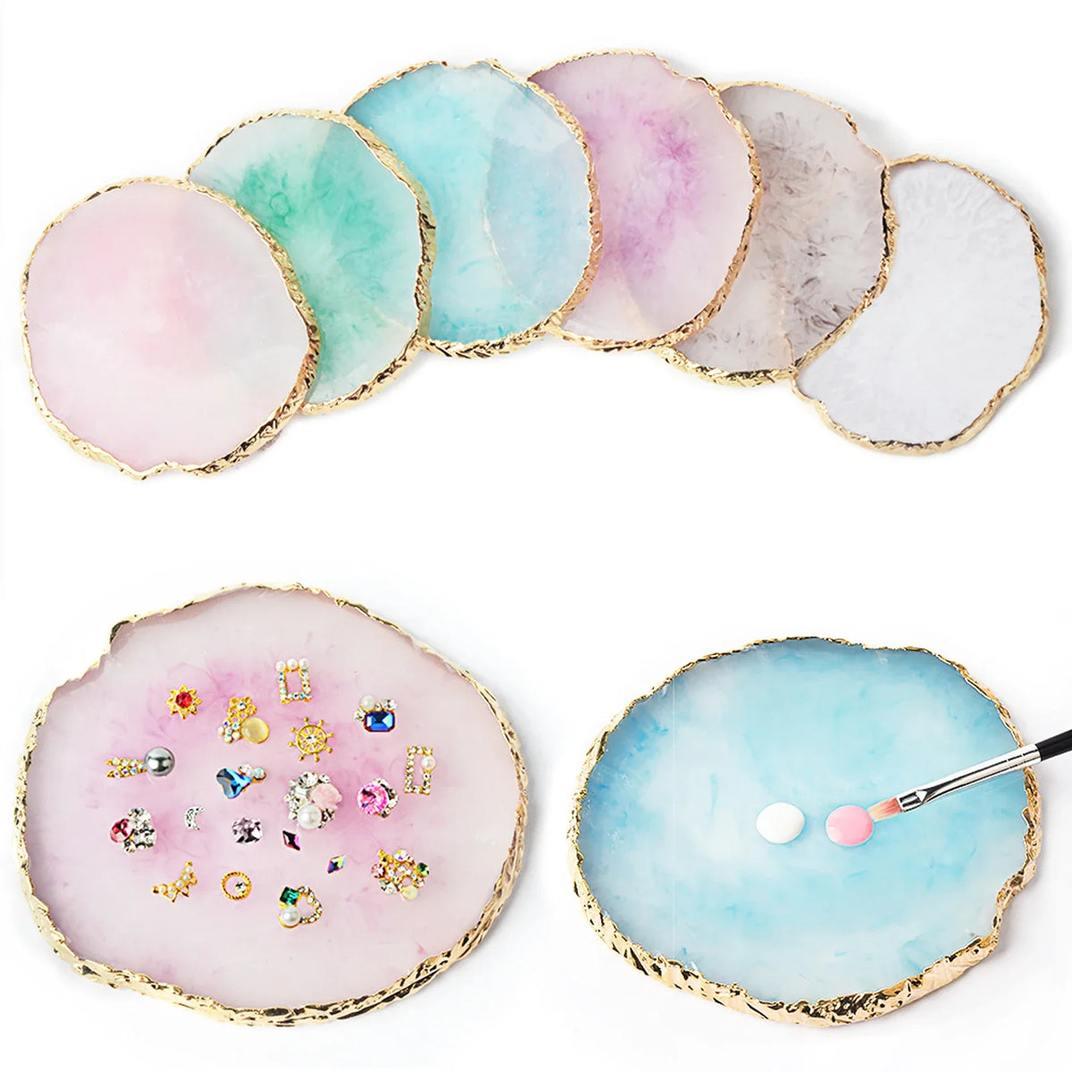 Round Resin Agate Nail Art Palette & Gel Polish Display Shelf