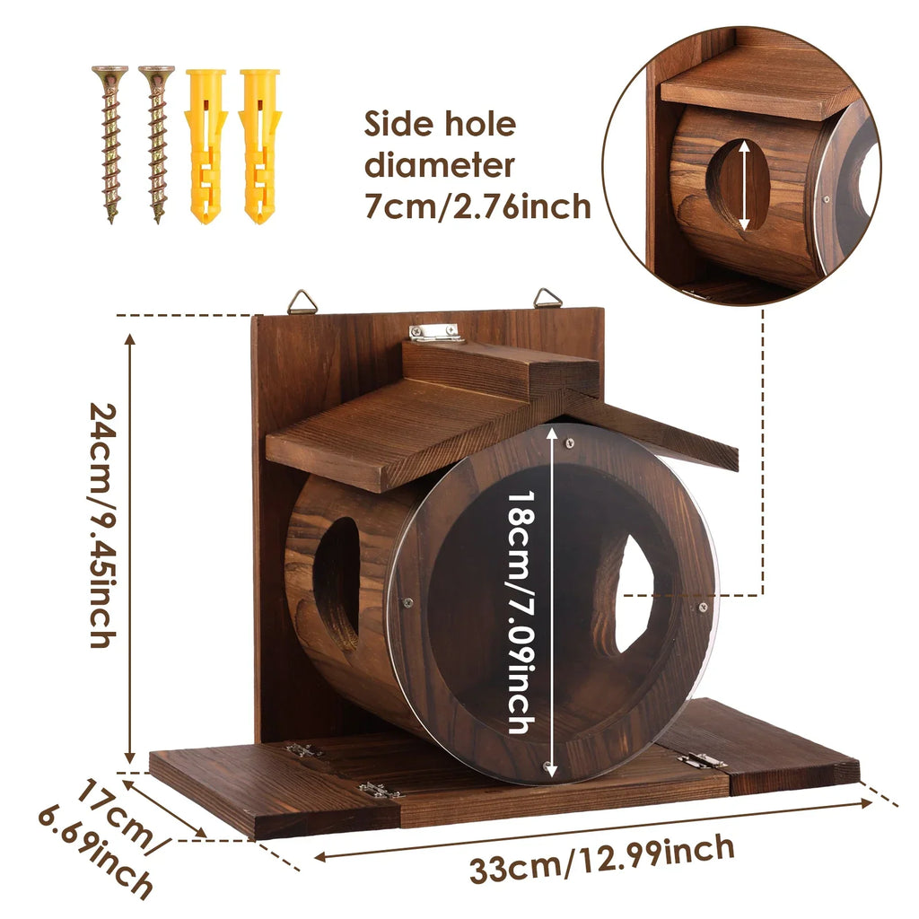 Wood Squirrel Feeder House – Wall Mounted Chipmunk Feeding Box