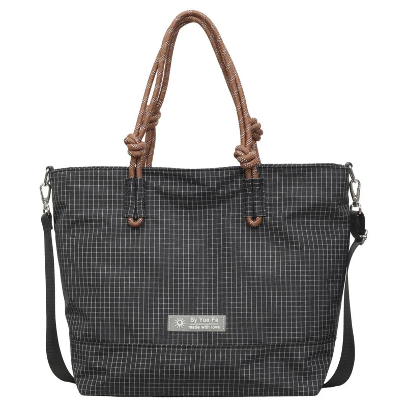 Japanese Plaid Nylon Tote Bag – Large Capacity Work & School