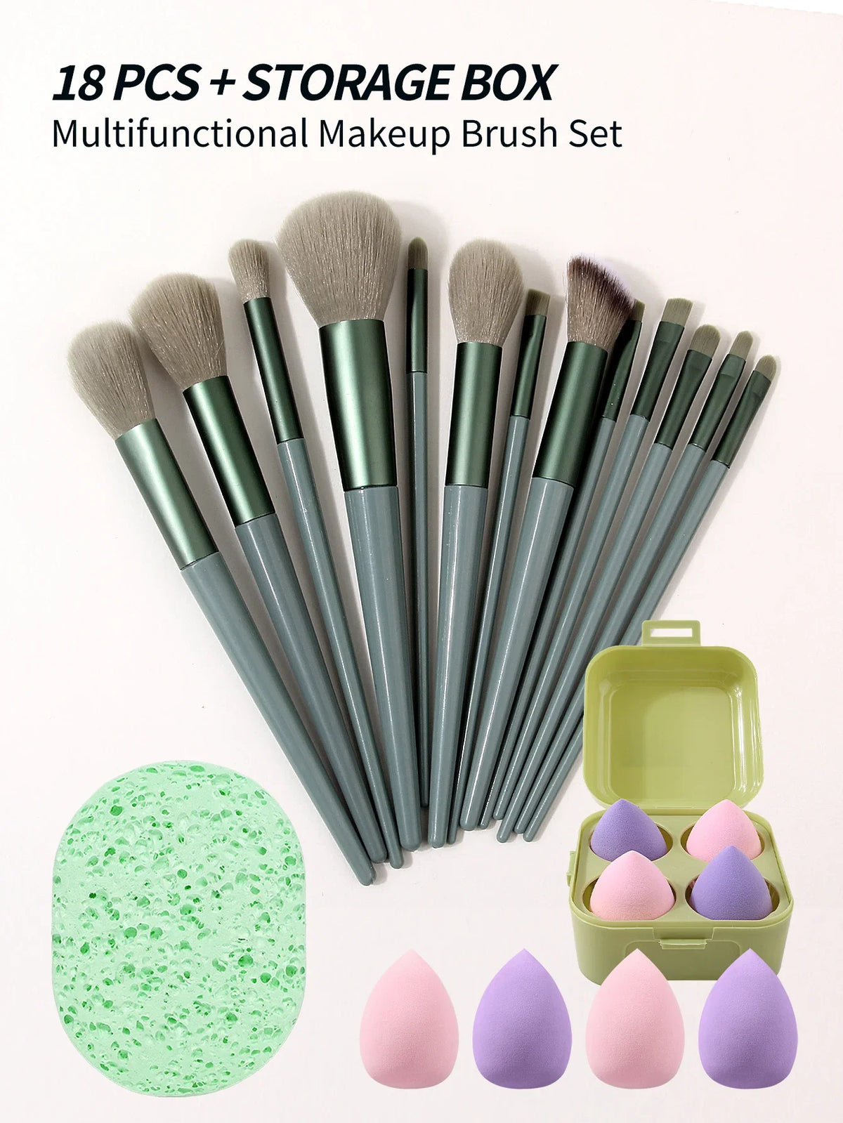 19-Piece Makeup Brush Set With Storage Box, Puffs & Sponge