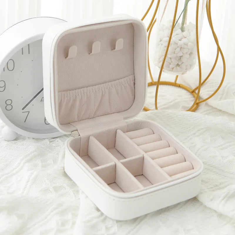 Travel PU Leather Jewelry Box – Black, White & Pink
