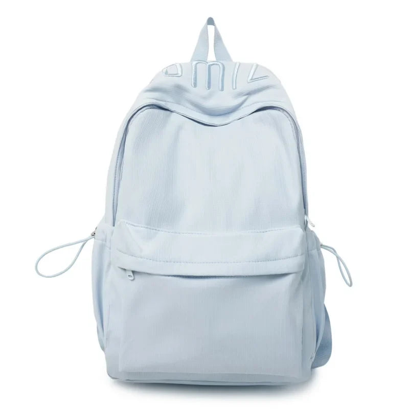 Lightweight Nylon Student Backpack – Solid Color, Zipper