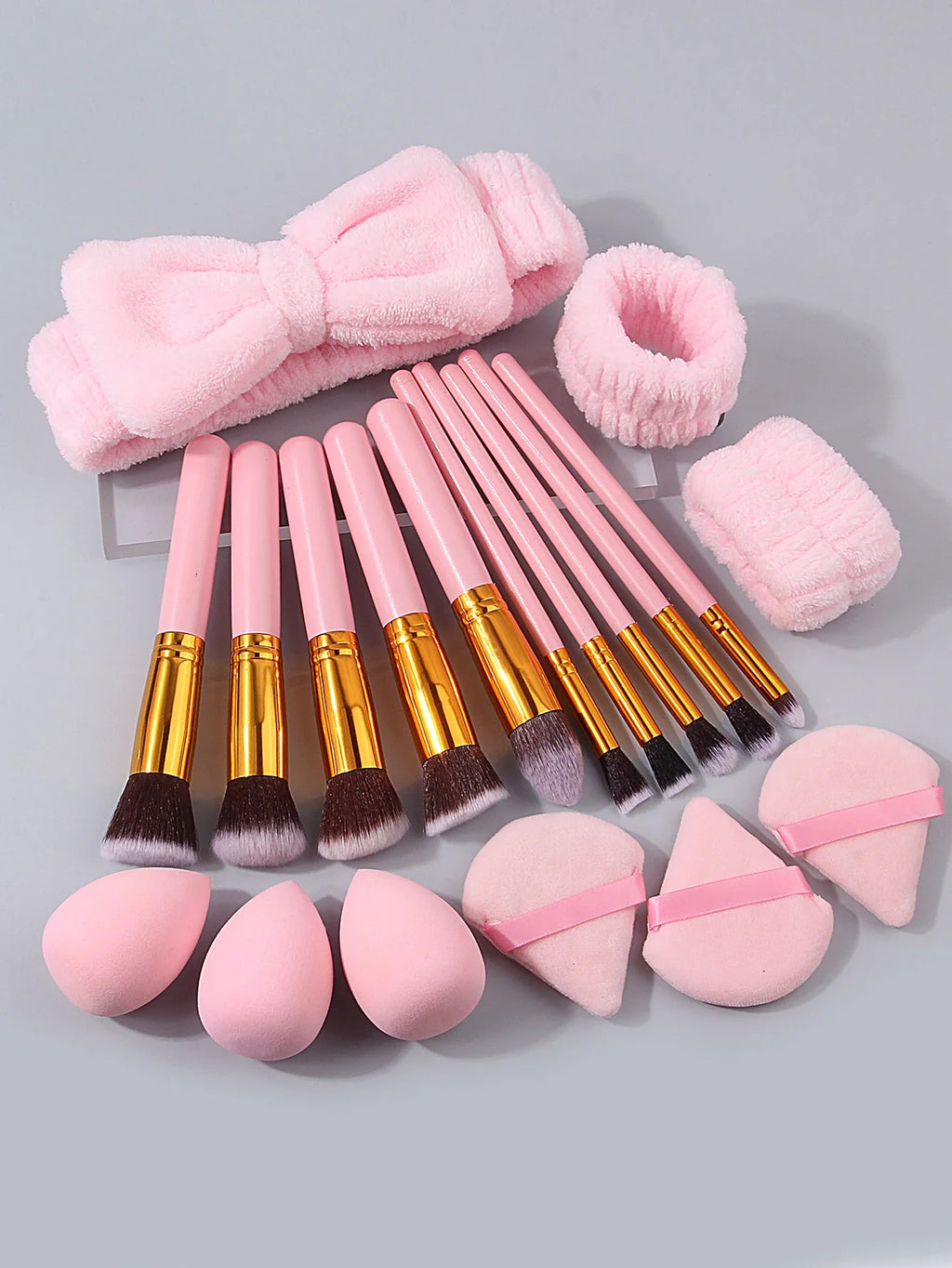 19-Piece Professional Makeup Brush Set with Sponge Puffs