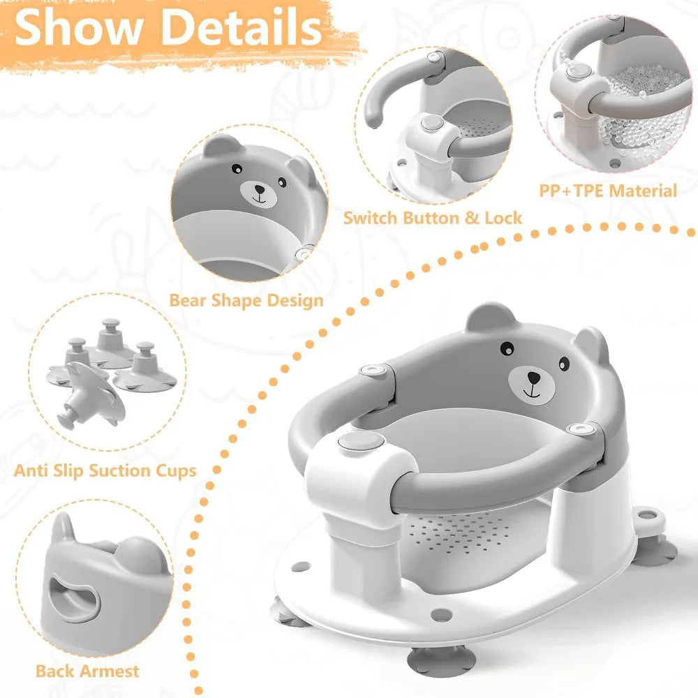 Non-Slip Baby Bath Seat with 4 Suction Cups | Infant Tub Chair