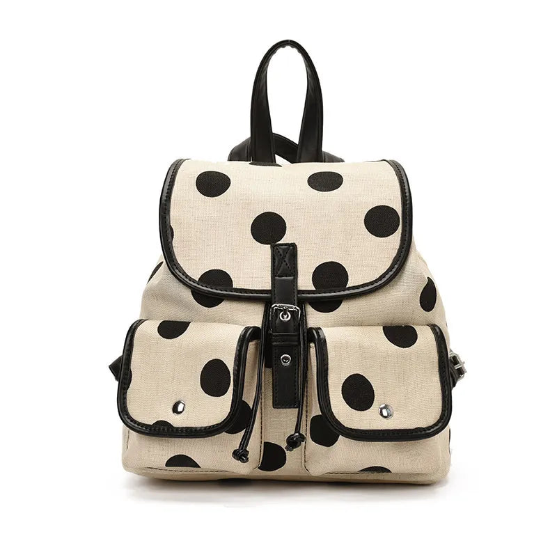 Korean Polka Dot Canvas Backpack – Women's Multi-Pocket Bag