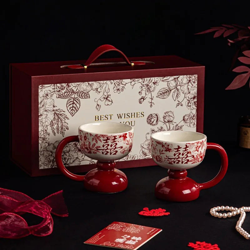 Nixie Luxury Ceramic Coffee Cup Pair – Floral Wedding Gift Set