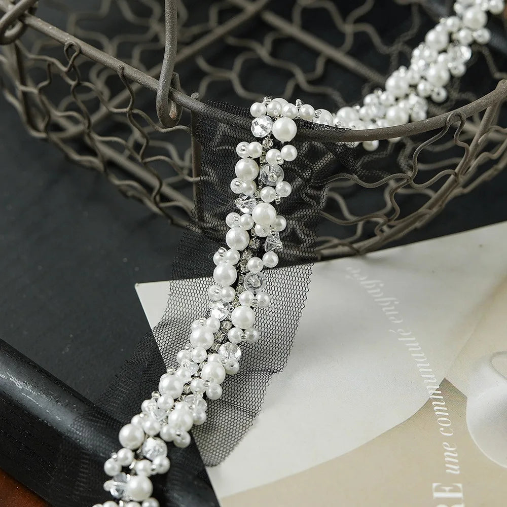 Pearl Beaded Rhinestone Lace Trim Ribbon for DIY Sewing