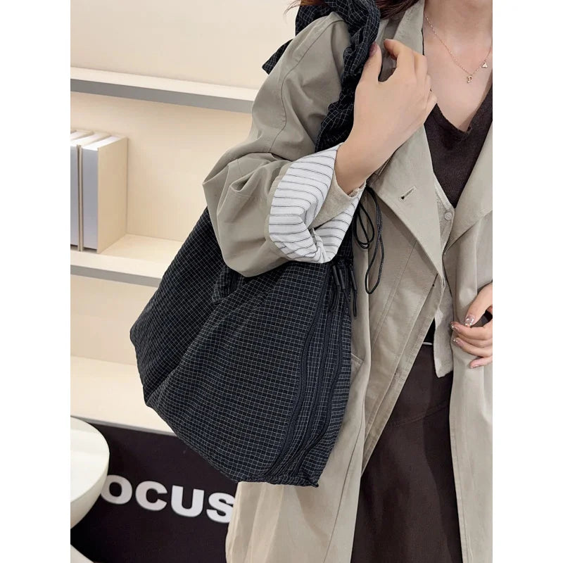 Women's Plaid Canvas Crossbody Bag – Large Capacity Shoulder Bag