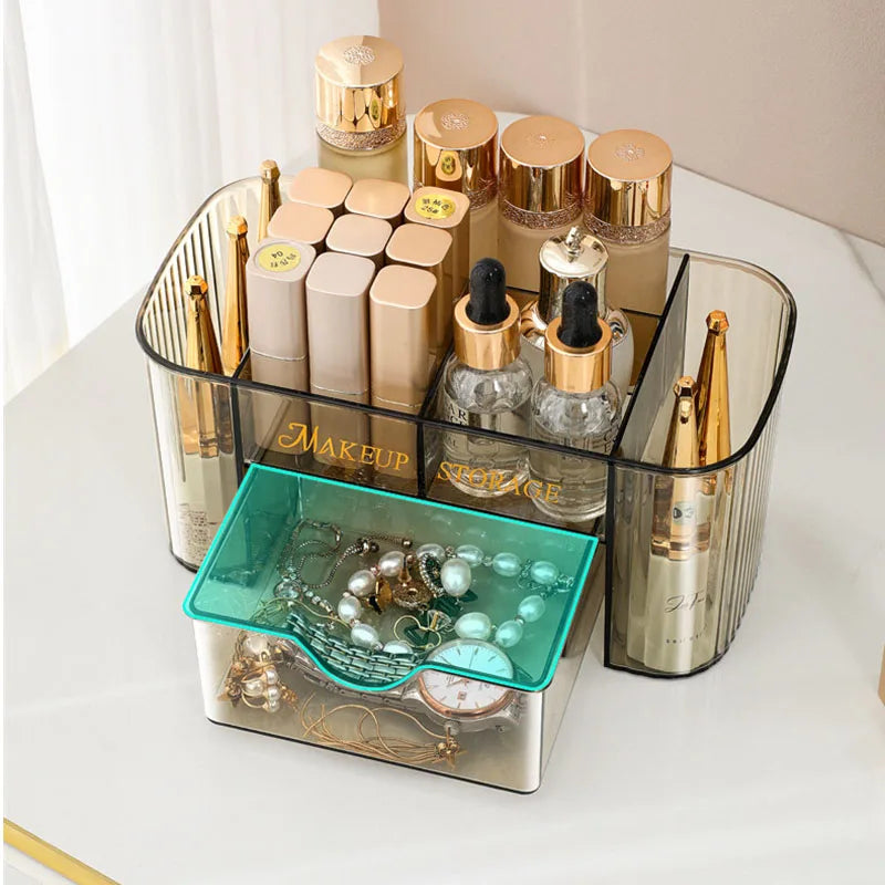 Multi-Tier Transparent Makeup Organizer with Drawers