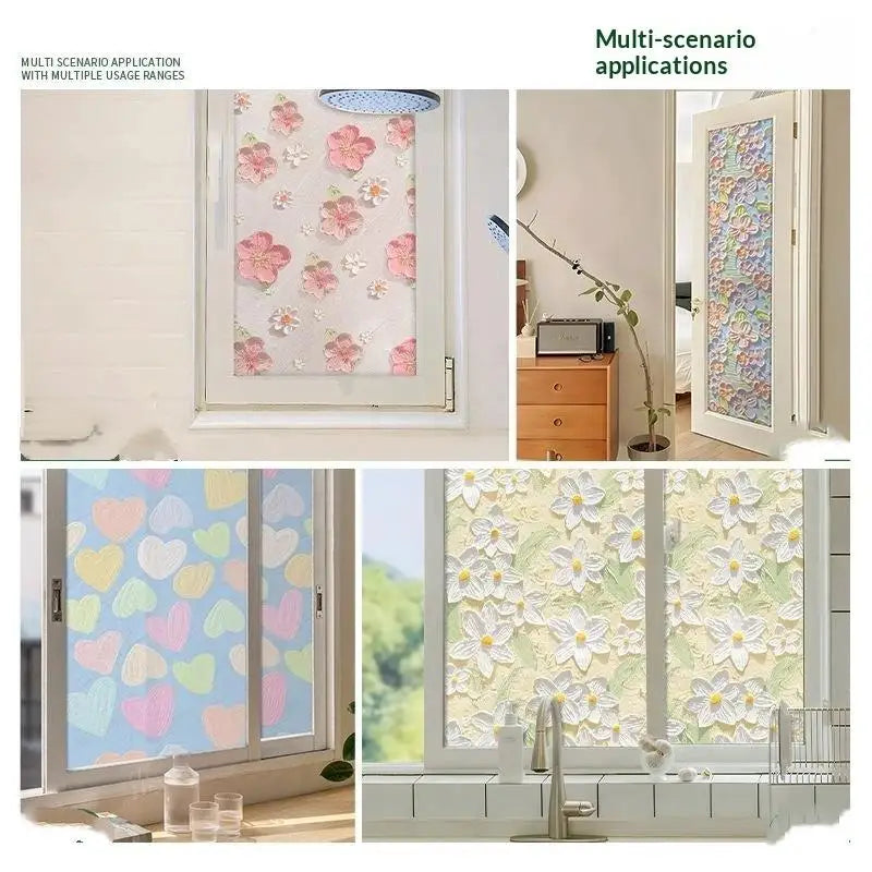 3D Floral Window Privacy Film Static Cling UV Blocking 60×100cm