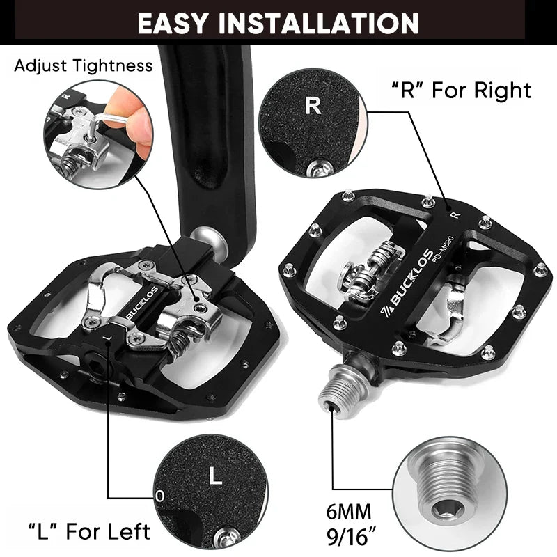 BUCKLOS Dual Function MTB Pedals SPD Clipless & Flat Platform
